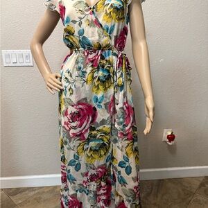 Band of Gypsies Floral Wrap Maxi Dress - Pink, Yellow, Blue